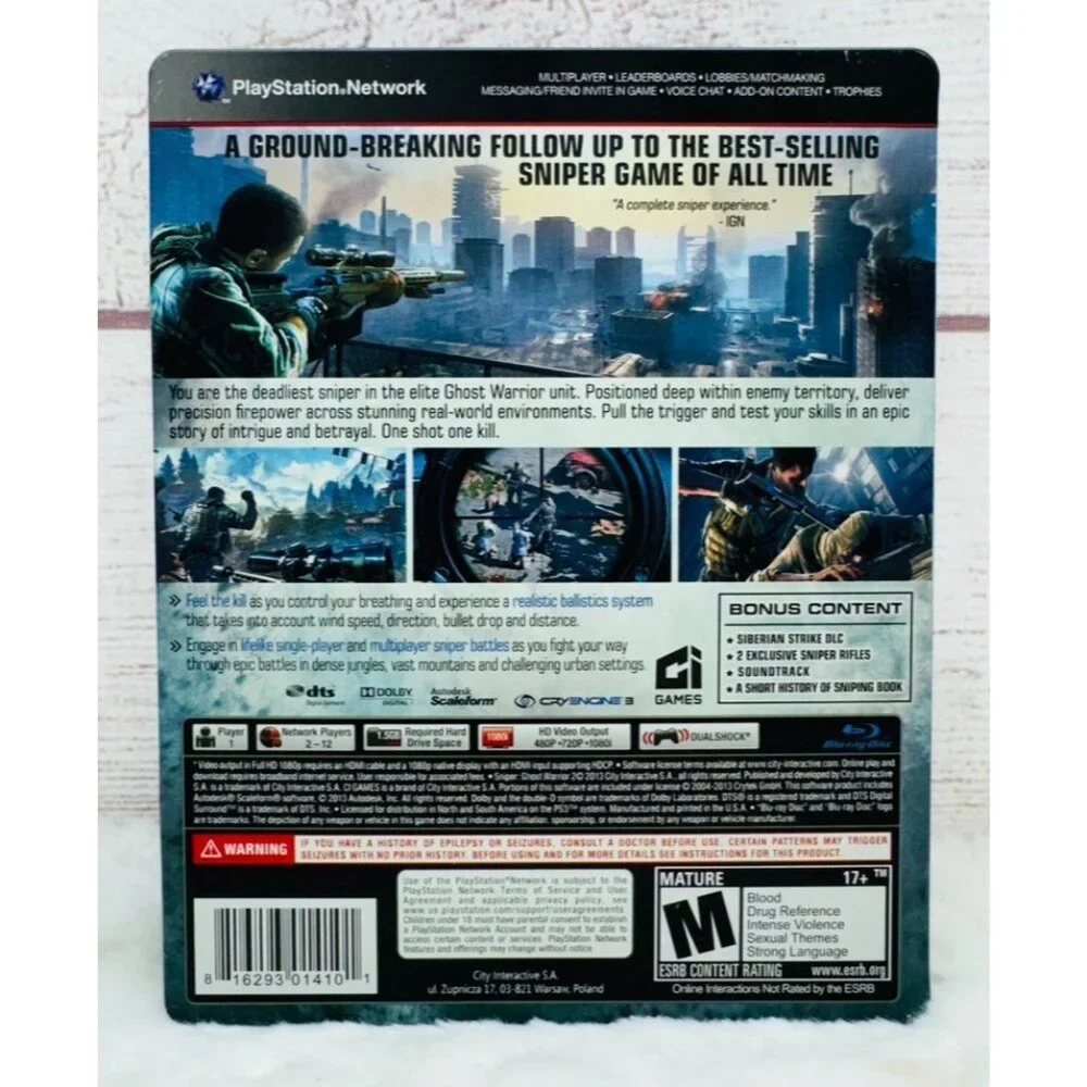 Sniper 2: Ghost Warrior (PS3, PlayStation 3, 2013) Bulletproof SteelBook Edition